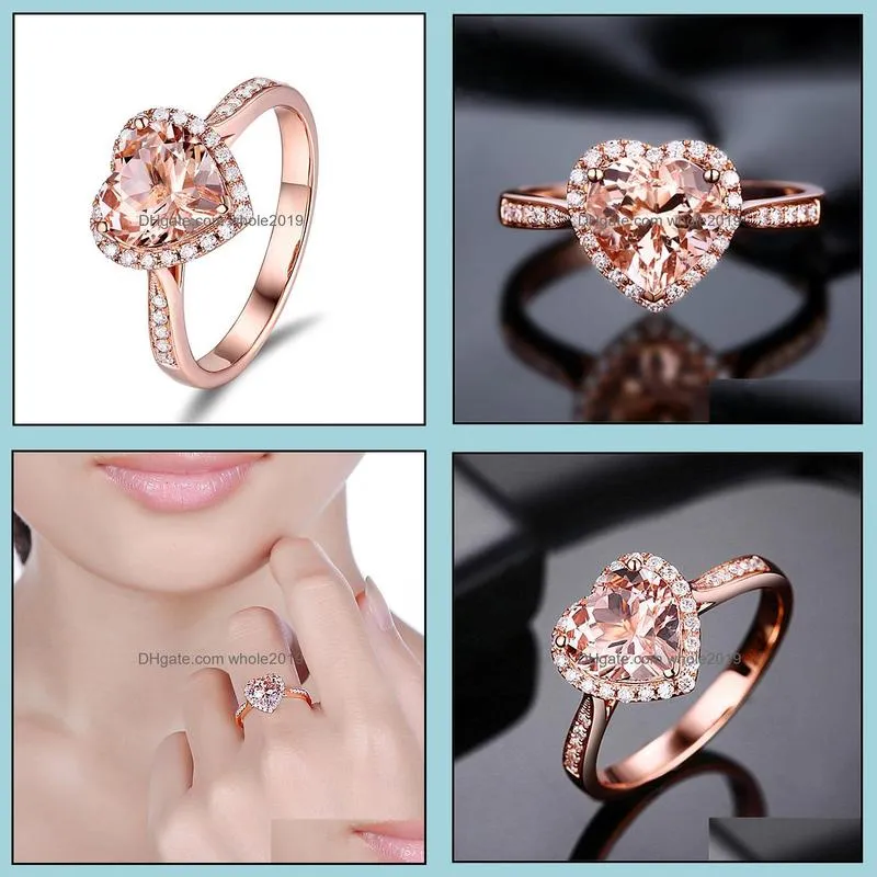 heart rings for women wedding engagement bridal jewelry cubic zirconia stone elegant rose gold silver ring