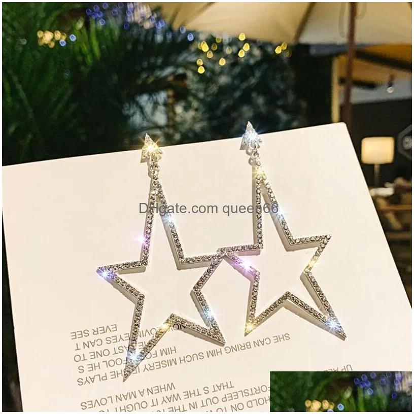 fashion jewelry s925 silver post earrings exaggerated big rhinstone star stud dangle earrings