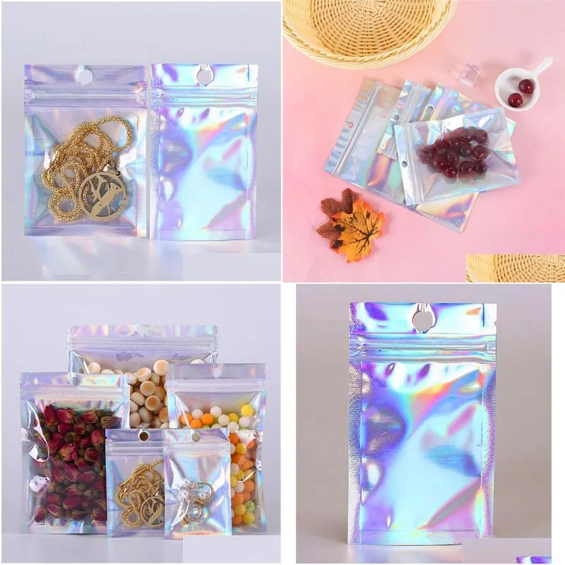 multiple sizes resealable smell proof bags foil pouch bag flat self seal bag for party favor food storage holographic color lx2857