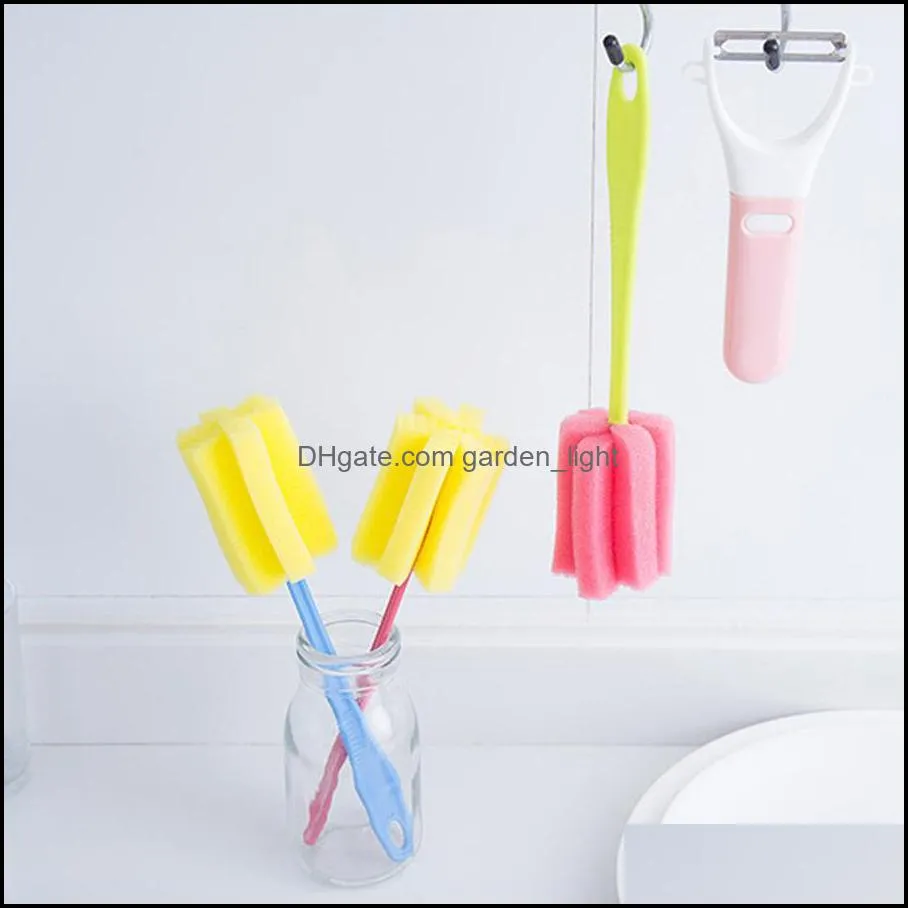 wholesale mix colors convenient lengthen handle soft sponge water cup brush food grade water cup cleaning brush with hook dh0695 t03