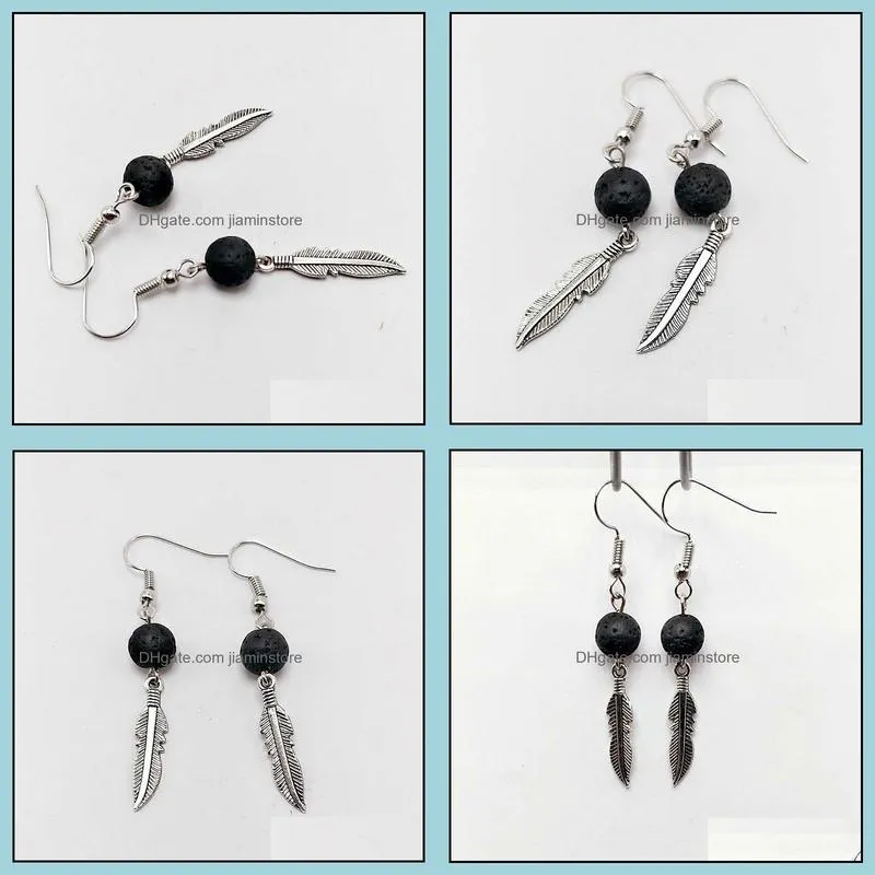 angel wings black lava stone earrings diy aromatherapy  oil diffuser dangle earings jewelry for women