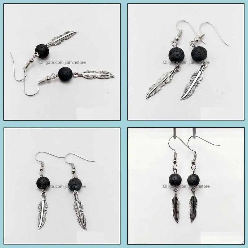 angel wings black lava stone earrings diy aromatherapy essential oil diffuser dangle earings jewelry for women