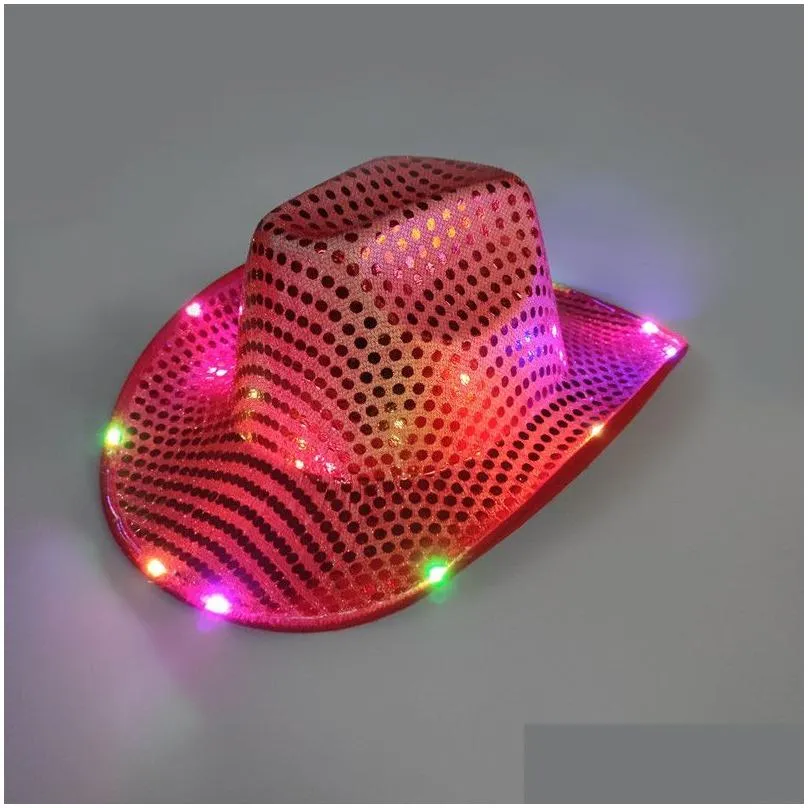 party hats space cowgirl led hat flashing light up sequin  hats luminous caps halloween costume 0902