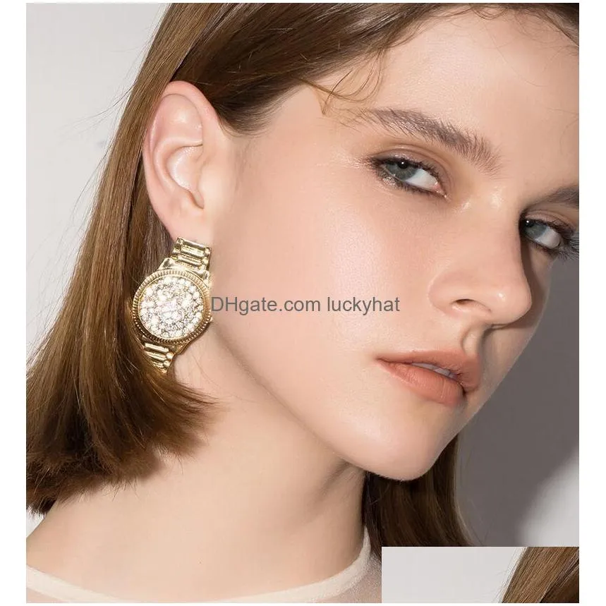 fashion jewelry s925 silver post stud earrings rhinstone watch shape earring