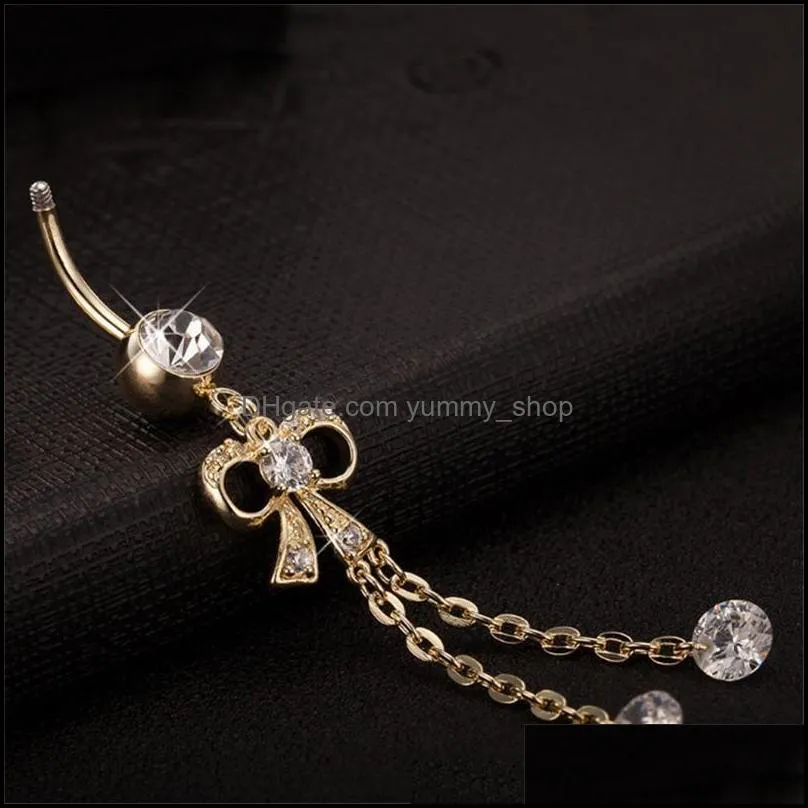 fashion stainless clear rhinestone crystal belly navel button bar ring piercing bowknot design belly piercing