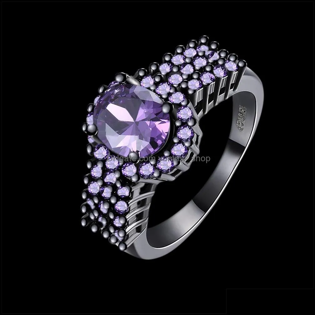 fashion woman rings black color red/purple/green/black zircon finger rings female red oval shaped cz ring for women