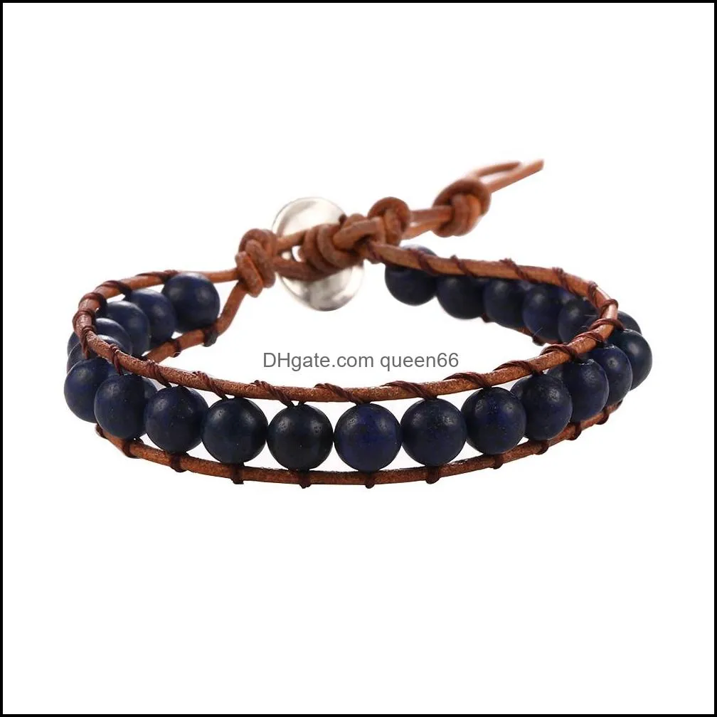 boho handmade bead bracelets natural stone braided bracelets om charm bracelet leather wrap wrist bangle for men women jewelry gifts