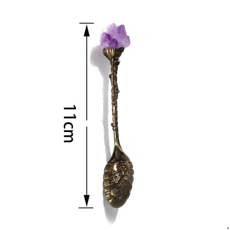 natural crystal spoon amethyst coffee scoop household tableware diy carved long handle mixing spoon