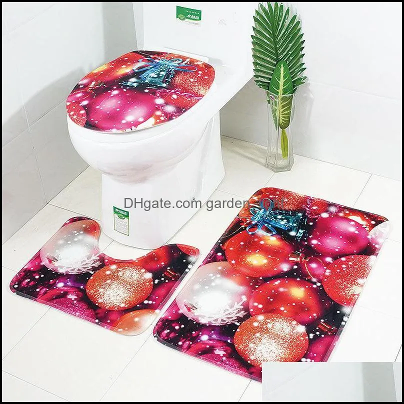 30lots xmas bath mats christmas toilet mat 3pcs/ set bathroom carpet toilet lid cover toilet seat cover rugs nonslipdh0228