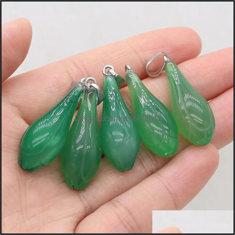 charms 2022 natural stone green agate pendant flower shape onyx for jewelry making diy crafts necklace earring size 12x33mm