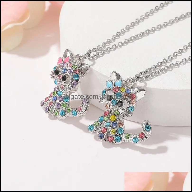 cute cartoon cat necklace earrings ring set spot color kitten childrens animal jewelry sets