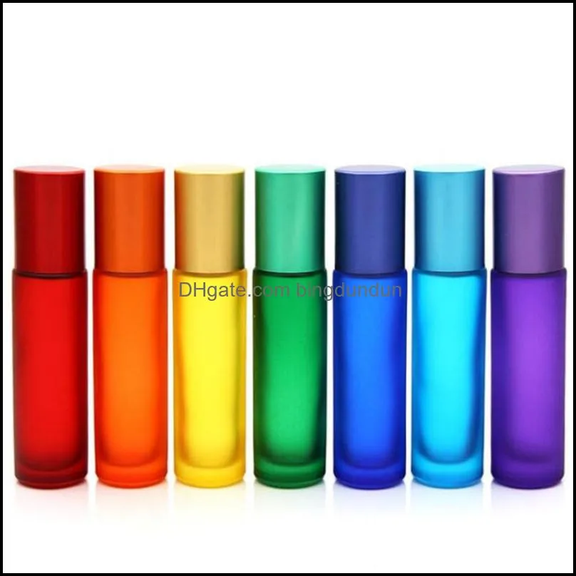 high quality blue/green/pink/black/amber mini 10ml roll on glass bottle for fragrances  oils stainless steel roller ball