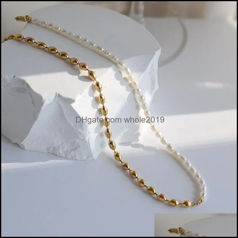 chokers 18k gold plated titanium steel freshwater pearl beads choker necklace fashion vintage baroque women female birthday gift