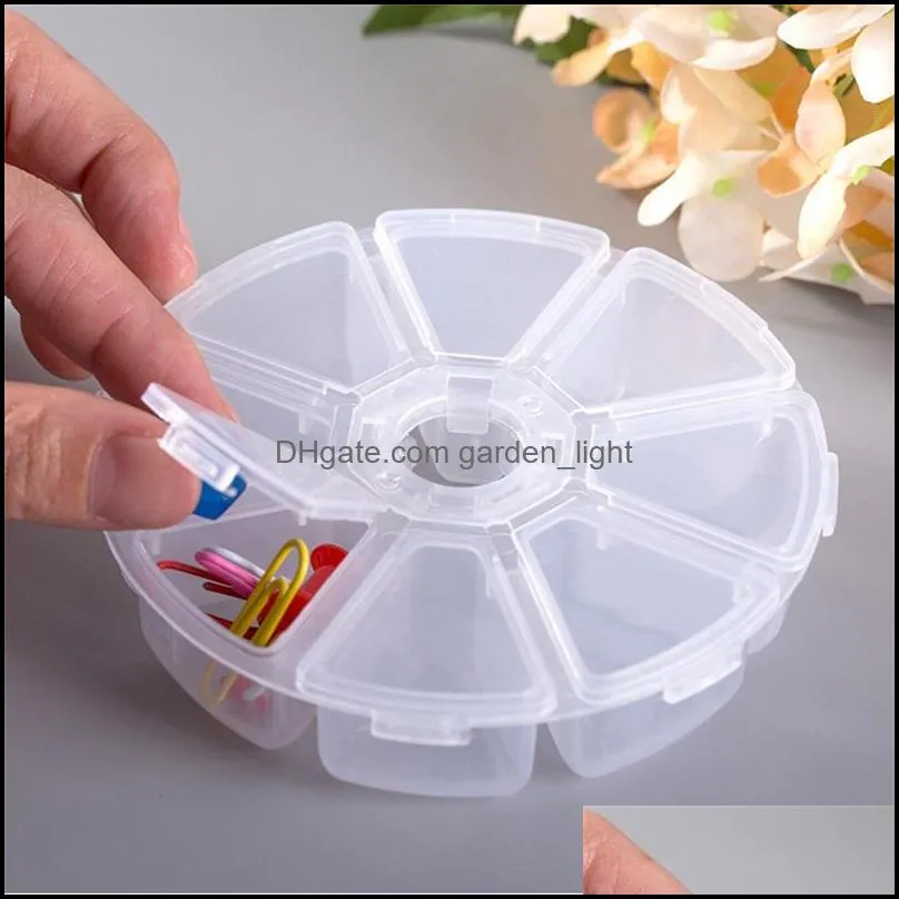 mini 8 grids compartment box new diy nail art rhinestone plastic box round storage case clear organizer jewelry bead makeup box 686 k2