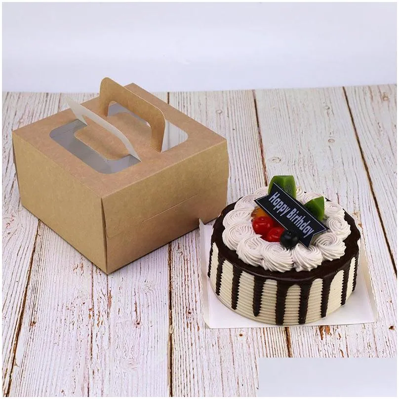 4 inch cake box with window handle kraft paper cheese cake box kids birthday wedding home party supply lx1668