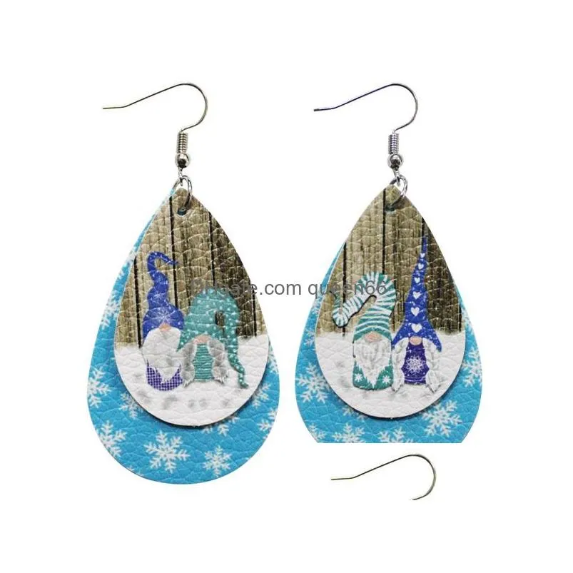 fashion jewelry pu leather earrings double layer christmas santa claus snow faux leather earrings