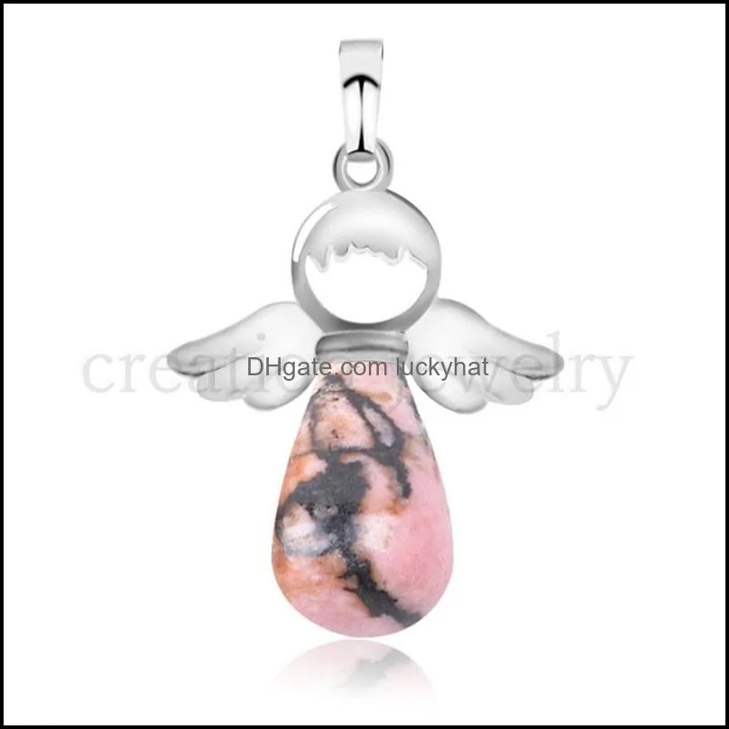 natural stone jewelry necklace pendant hot selling water drop crystal silver angel female angel wing jewelry without chain stxl009