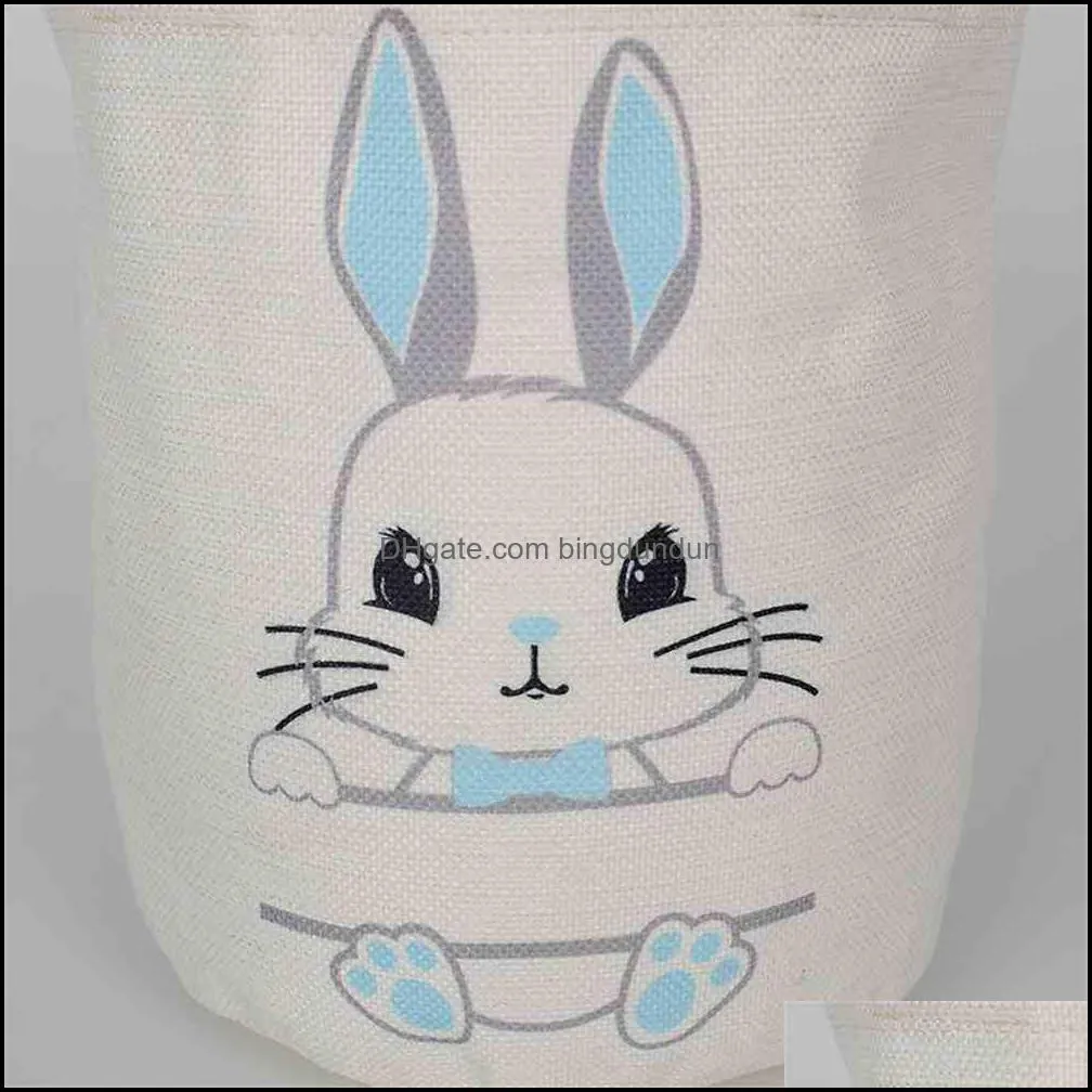 burlap easter bunny tote bag basket buckets rabbit chick printing egg hunt candy container kids toddler handbag festive party rre12230