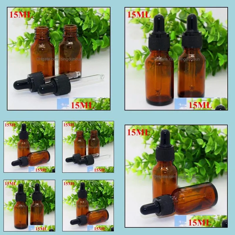 624pcs/lot 15ml eliquid glass amber bottles with pipette tube 0.5oz essential oil glass dropper bottles 15 ml