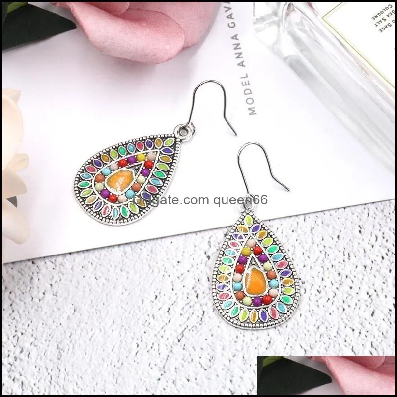 multicolor sun flower drop earrings womens vintage stone circle ms. earrings ornaments charm party party gifts