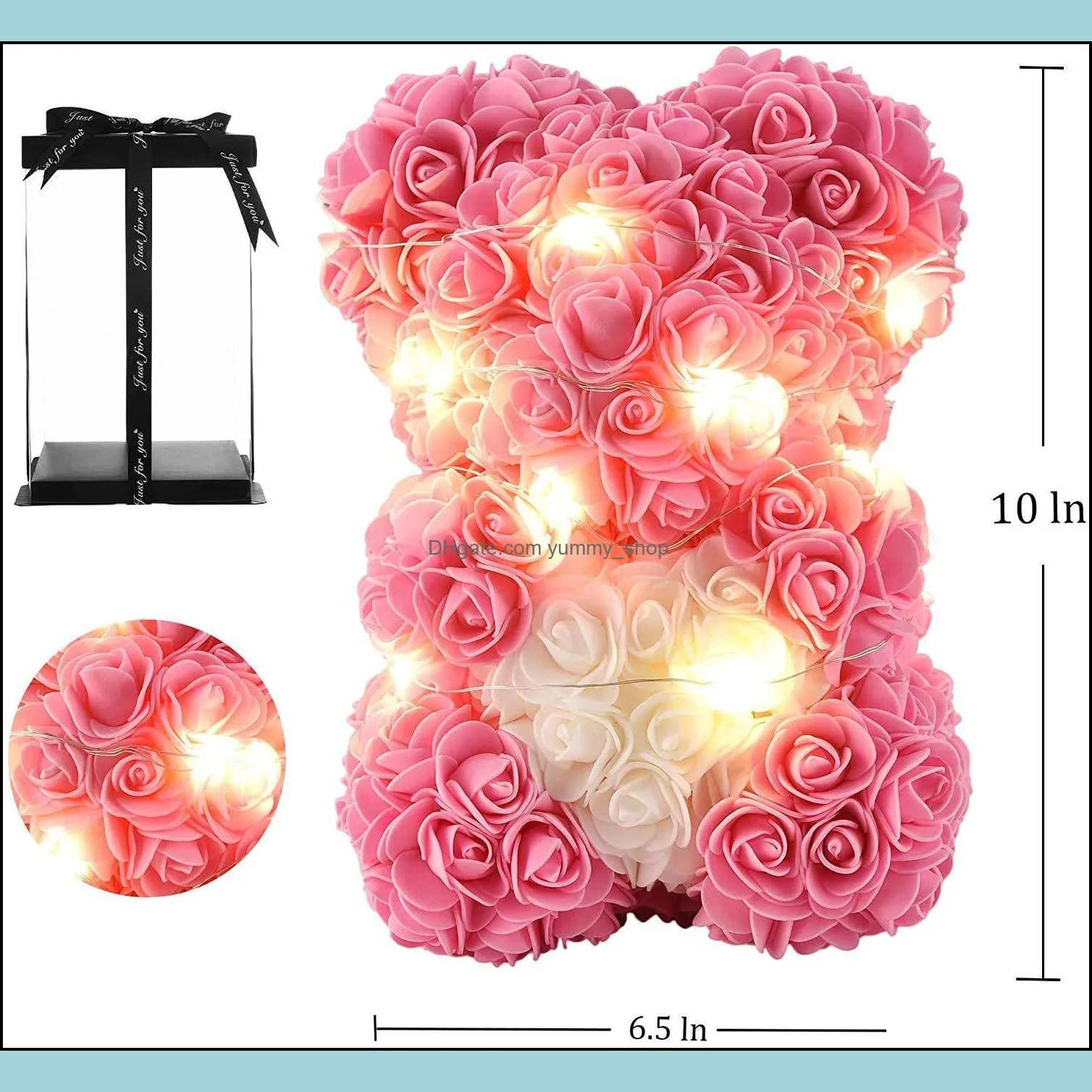 new25cmvalentine day led rose bear foam flower party decoration lovely teddy clear box packing light luminous heart girlfriend wedding