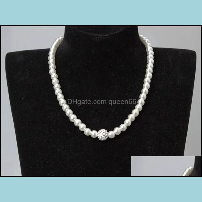 high quality cream glass pearl and disco rhinestone ball women bridal necklace bracelet and earrings wedding jewelry sets 502 q2