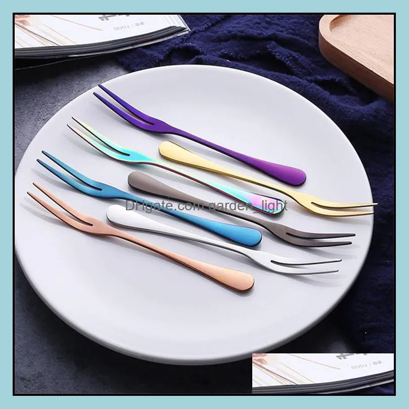 colorful metal fruit fork good quality titanium plated two teeth stainless steel fruit fork on promotion