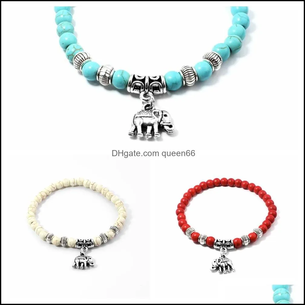12pcs fashion natural stone beaded howlite turquoise elephant buddha beads yoga bracelet chakra crystal beads charms bracelets jewelry