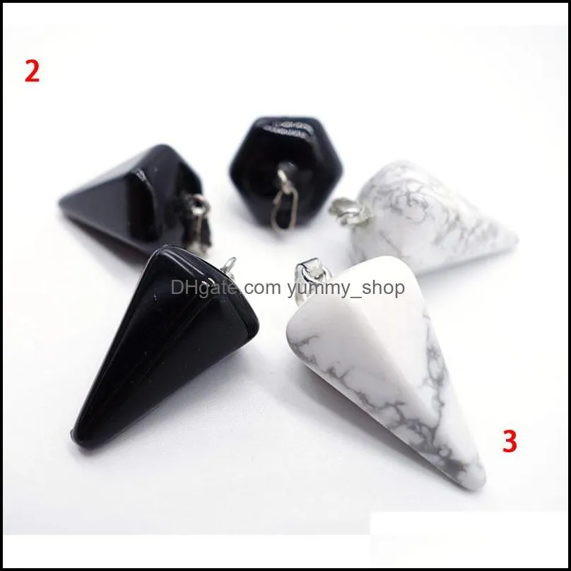 hexagonal pyramid natural stone gemstone charms pendants high polished beads silver plated hook fit necklace jewelry accessories