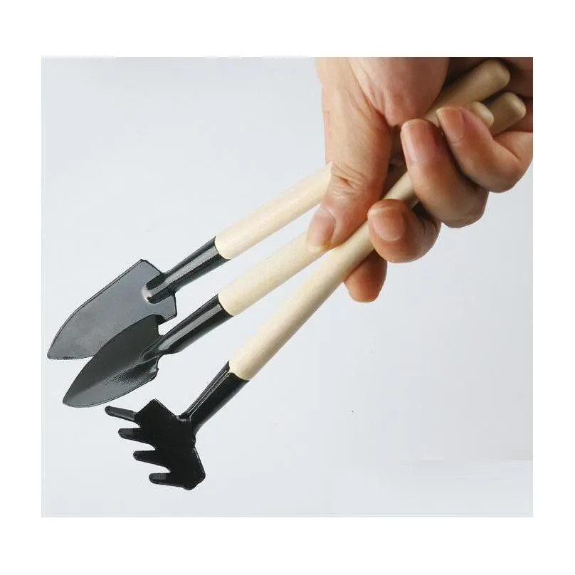 1 setis3 pcs mini garden tools kit small shovel rake spade wood handle metal head kids gardener gardening plant tool