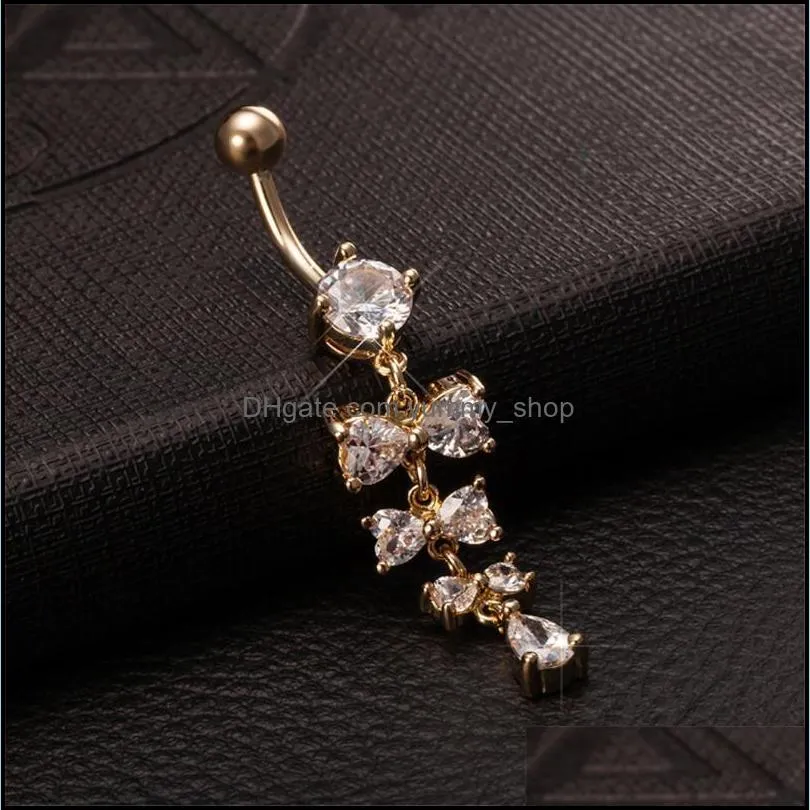 sweet navel rings shiny crystal bowknot piercing belly button rings for women body piercing 18k yellow gold plated navel fashion