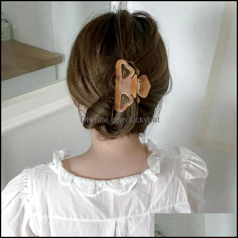 length 9 cm women large hollow out triangle hair clamps korean acetic acid alloy mshaped ponytail hair clips female floral pattern scrunchies