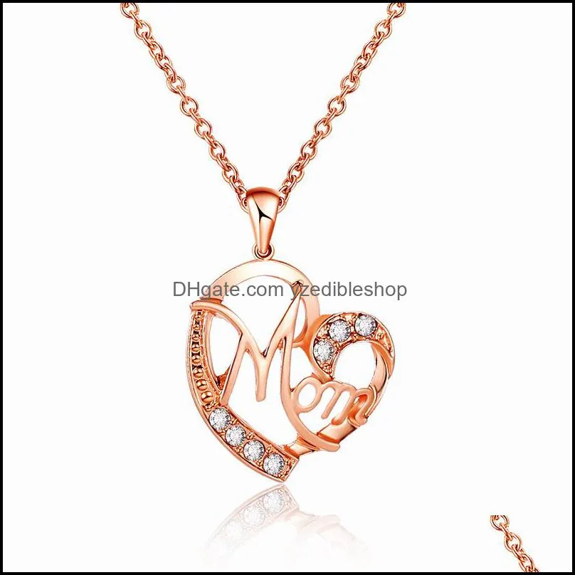 mom necklace mothers day gift for mom hollow out gold silver alloy metal crystals necklaces heart pendant necklac yzedibleshop