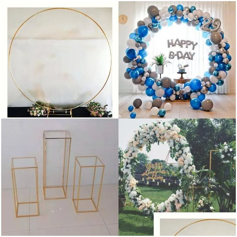 party decoration 4pcs luxury wedding backdrop table dessert decor large circle background shiny arch cake stand flower plinth balloon