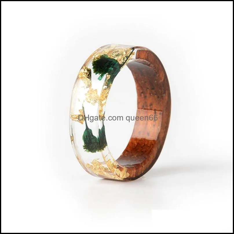 wood resin ring transparent epoxy resin ring fashion handmade dried flower wedding jewelry love ring for women