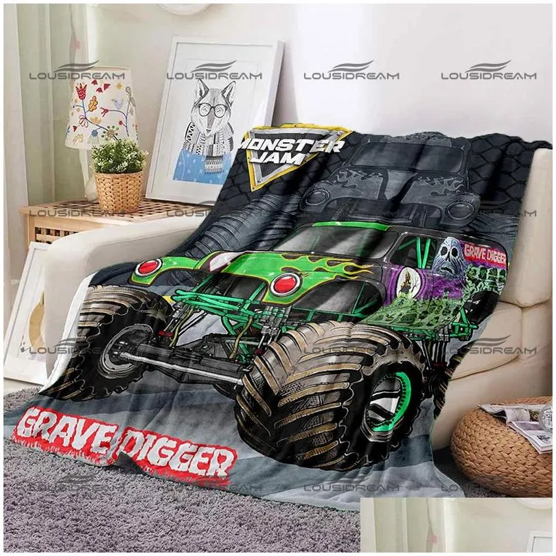 blankets classic monster jam pattern blanket truck warm flannel thin portable home travel office lunch break