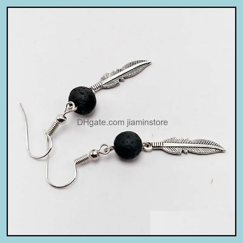 angel wings black lava stone earrings diy aromatherapy  oil diffuser dangle earings jewelry for women