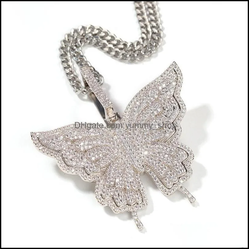 animal butterfly necklace pendant iced out gold color cubic zircon mens women hip hop rock jewelry