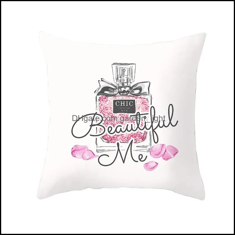 flowers perfume bottles pillowcase girl high heel printed throw pillow cover 45x45cm valentine day pillowcase home decor