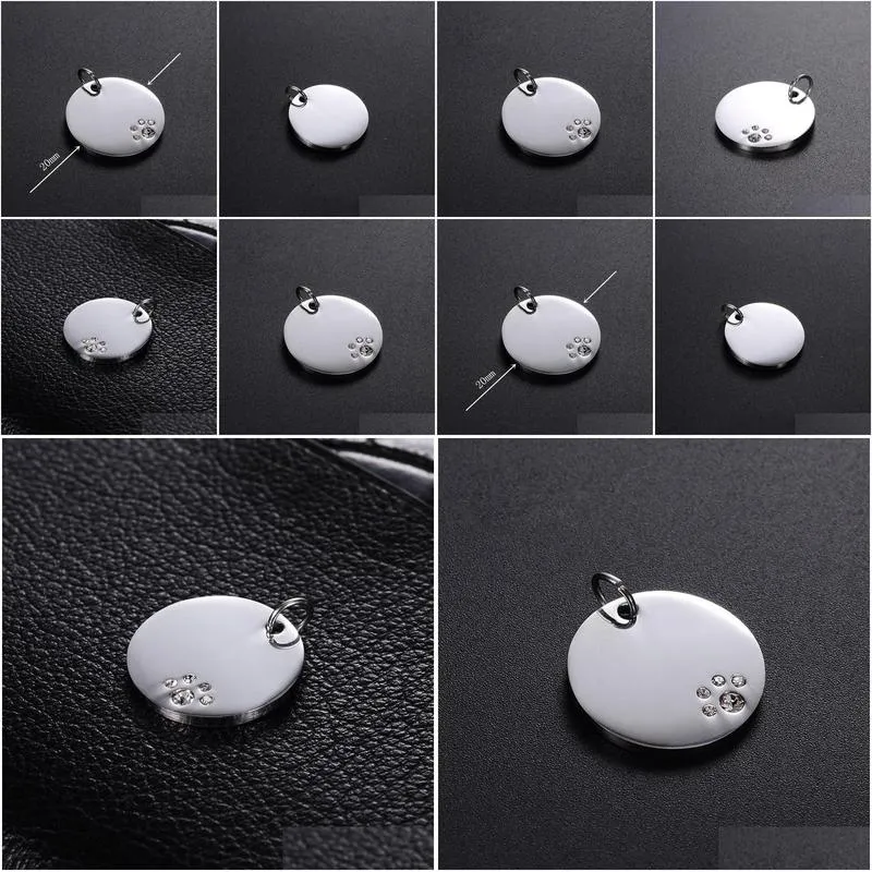 20mm round stainless steel crystal dog tags pets id address name phone number label pendant jewelry za6044