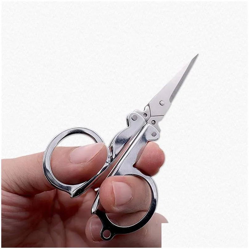 stainless steel folding scissors mini convenience travel silver tailor scissors household hand tools