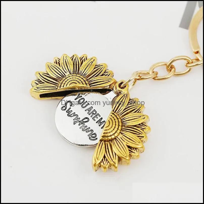 metal keychain pendant creative sunflower can open keychains luggage decoration key ring gift supplies