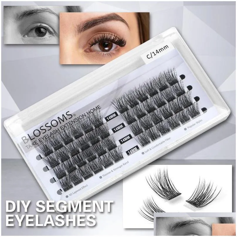 false eyelashes diy lash extensions segmented fluffy volume mink c/d 48 individual clusters lashes cluster eye makeupfalse