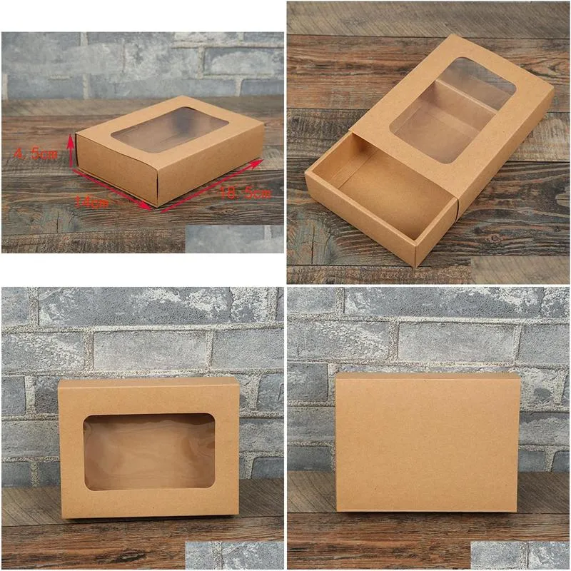 18.5x14x4.5cm kraft paper gift boxes kraft packaging box with window kraft paper socks box handmade drawer gift boxes lx0968