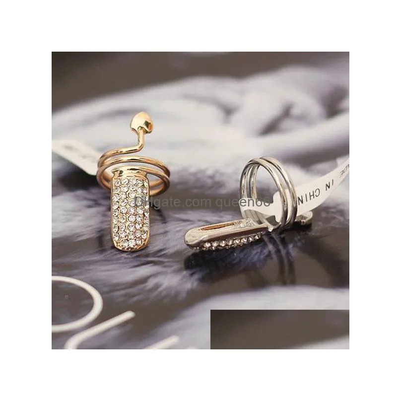 fashion jewelry heart rhinstone nail rings nails beauty ring
