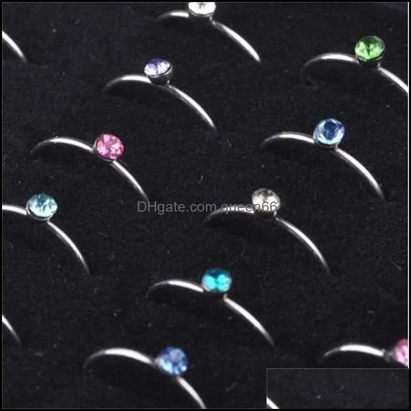 wholesale 40pcs 1set jewelry nice body pierce crystal nose ring bulk lots bullring display box lr312 1134 t2