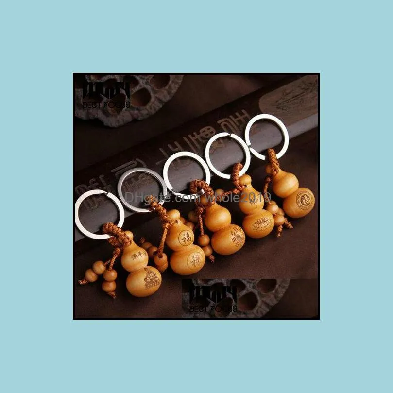 chinese traditional good luck gourd keychain cute mini peach wood key ring wishful lucky pendant car keys ornaments