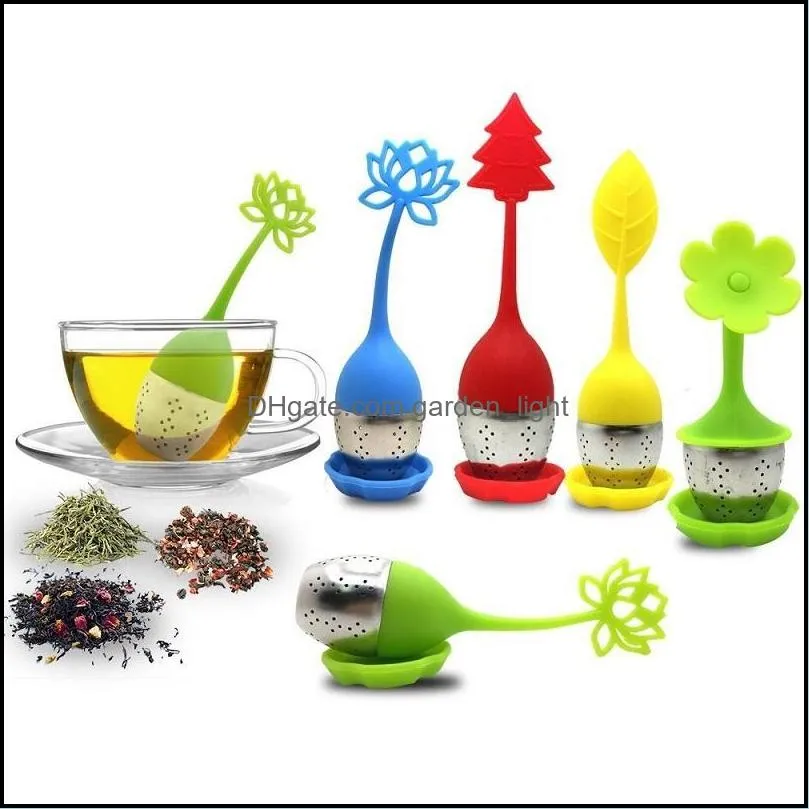 silicone herbal spice filter food grade tea leaf strainer reusable kitchen party tea infuser with drip tray