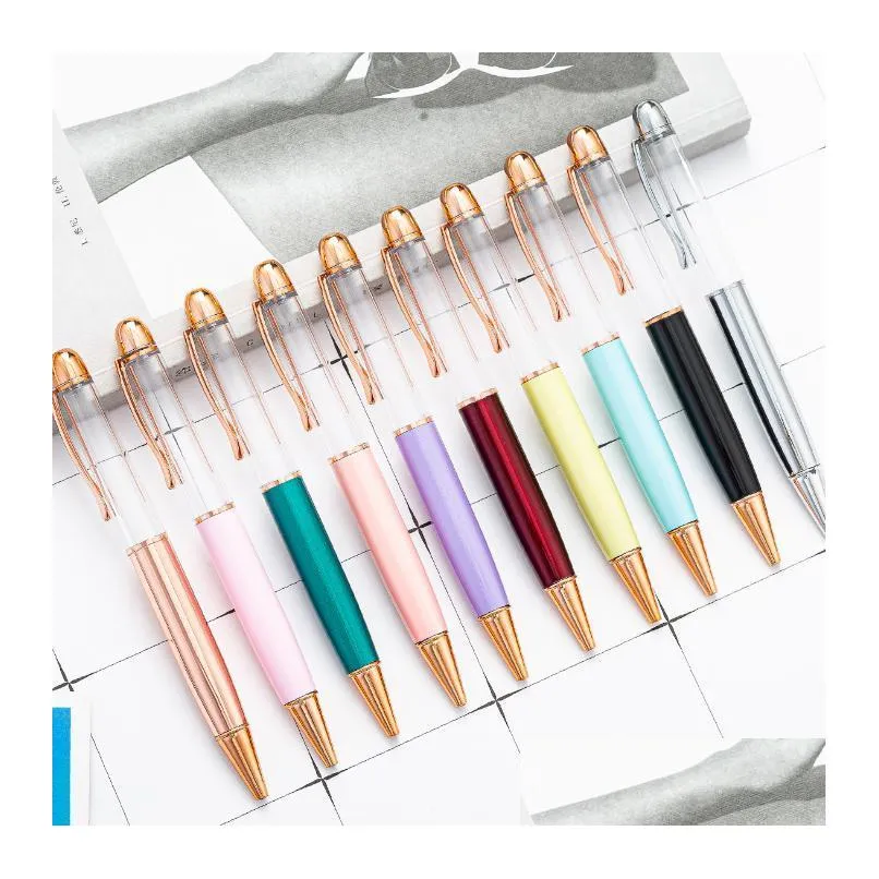 sublimation creative diy big empty tube ballpoint pens metal pen selffilling floating glitter dried flower crystal pen student writing bead velvet