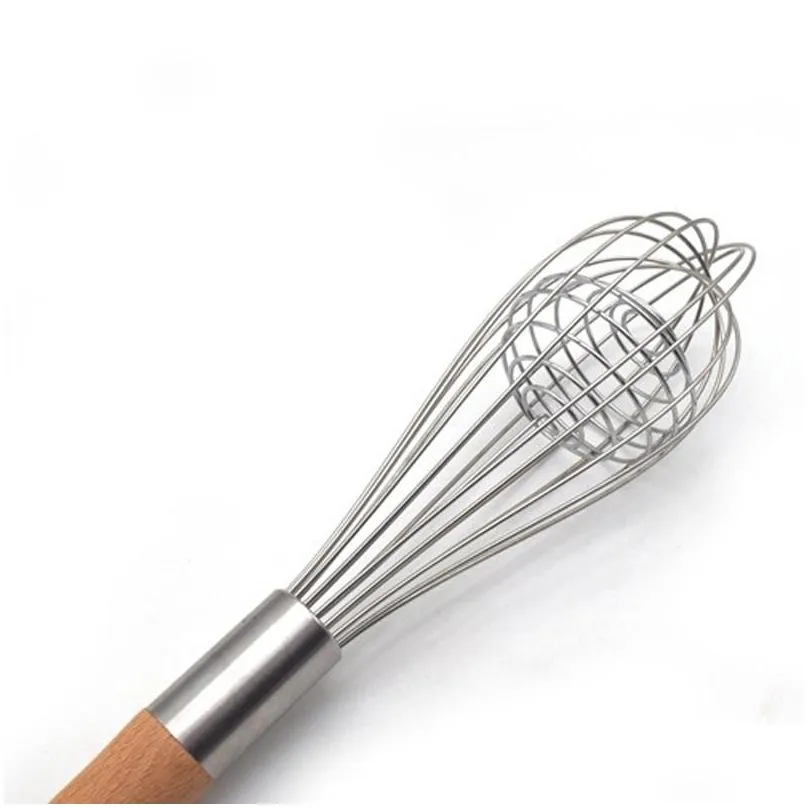 wood handle manual egg beaters kitchen tools hand egg mixer cooking foamer cook blender whisk wire egg beater tool lx1604